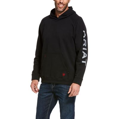 Ariat FR Primo Fleece Logo Siyah Kapşonlu Sweatshirt Erkek (12252-656)